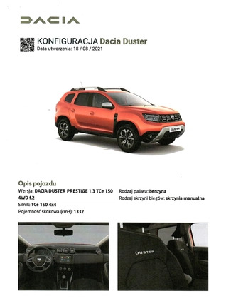 Dacia Duster cena 89900 przebieg: 19100, rok produkcji 2021 z Kraków małe 154